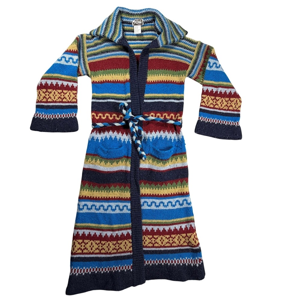Aldini Open Cardigan Women Small Longline Aztec Made in Italy Alpaca Vintage - Picture 2 of 10